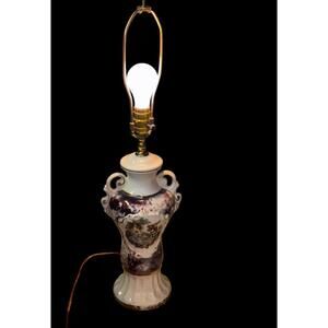 Hand Painted Purple ROYAL OXFORD CHINA 22kt Gold Table Lamps Victorian Scene